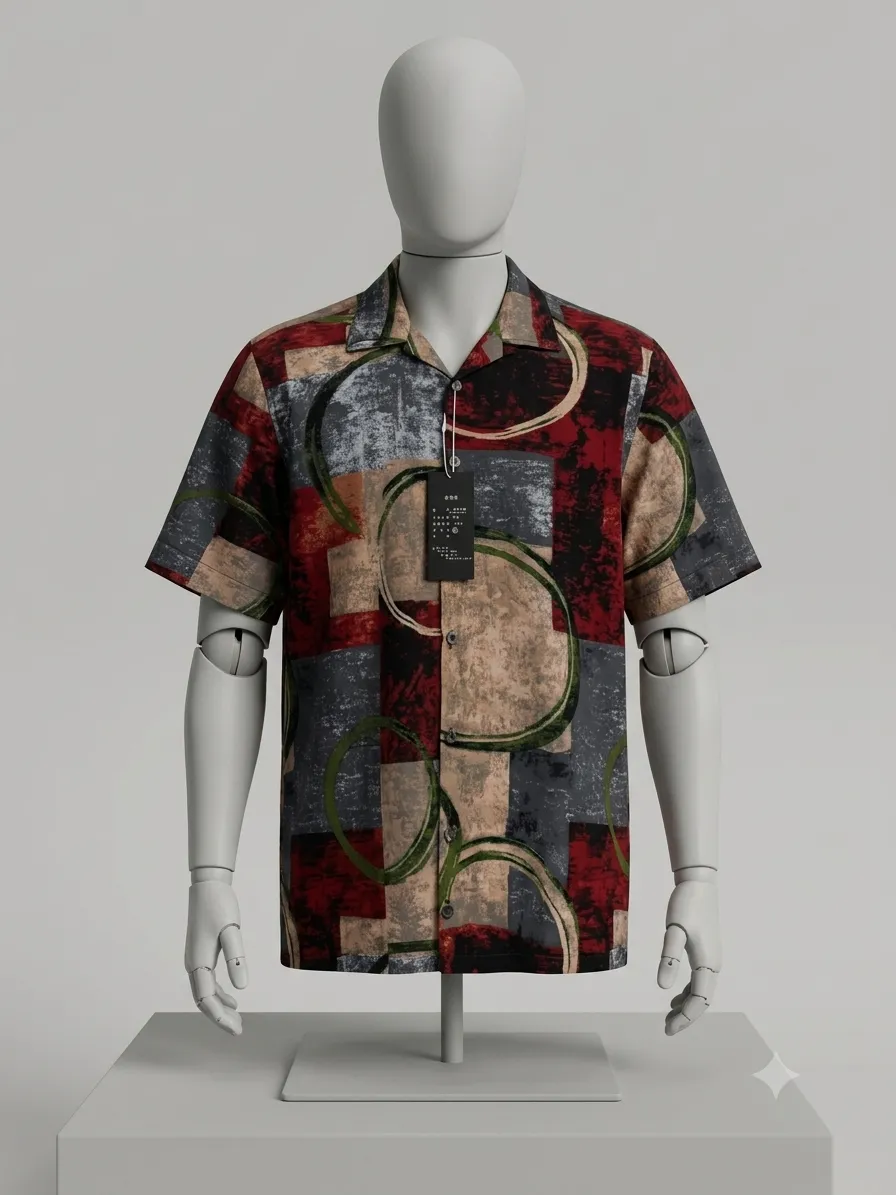 Retro Red & Grey Geometric Circle Vintage Shirt