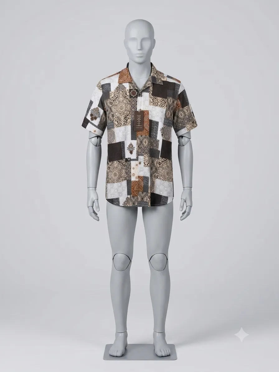 Men’s Brown & Cream Patchwork Vintage Shirt