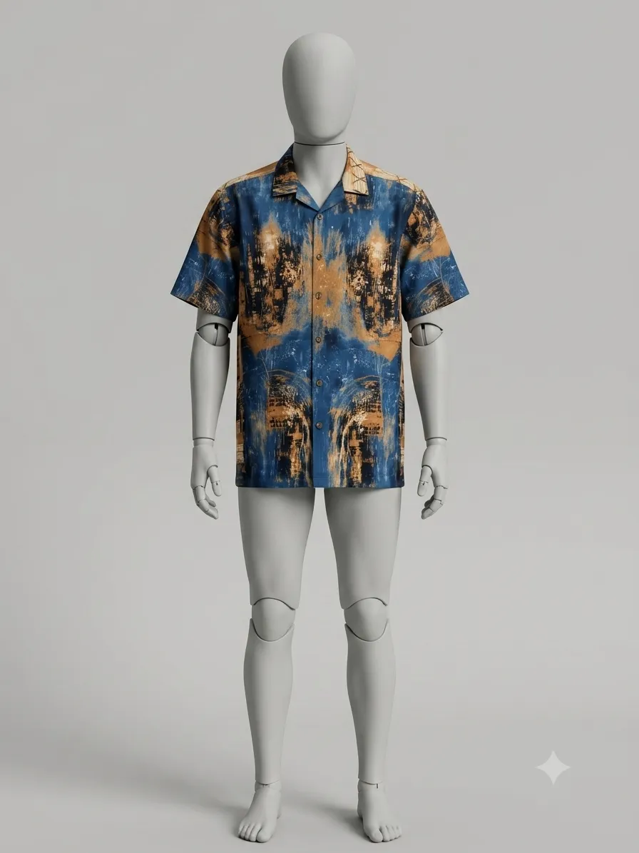 Abstract Blue & Gold Artistic Vintage Shirt