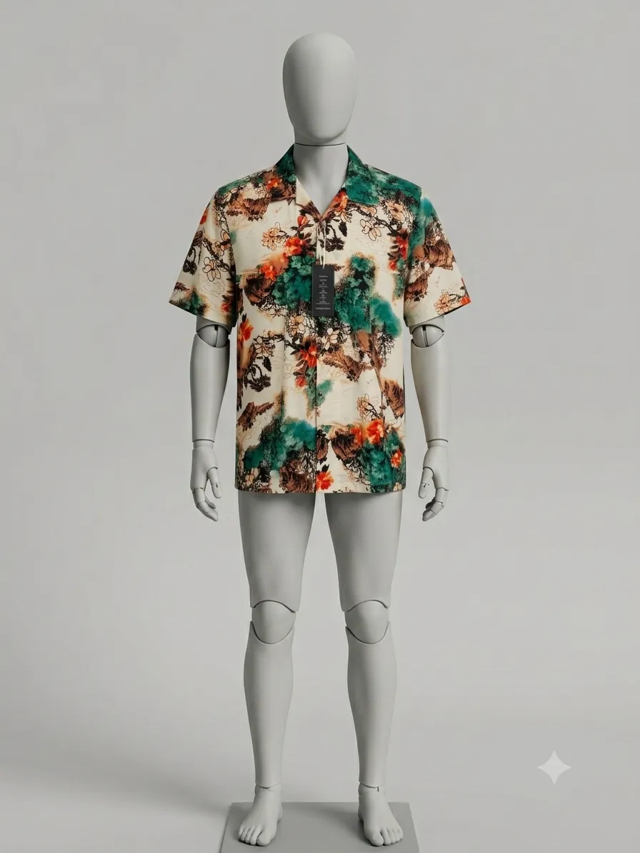 Artistic Oriental Floral Landscape Vintage Shirt