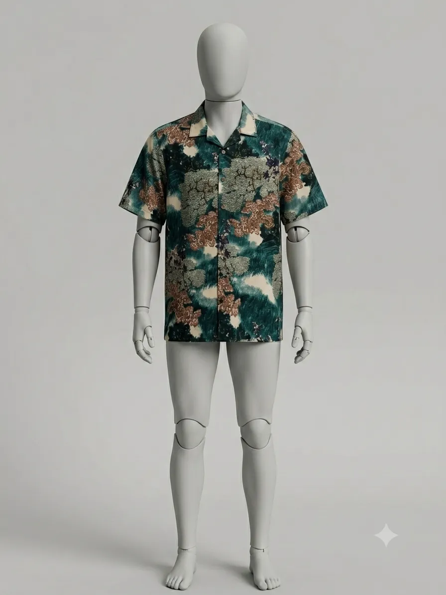 Emerald Green & Brown Abstract Nature Vintage Shirt