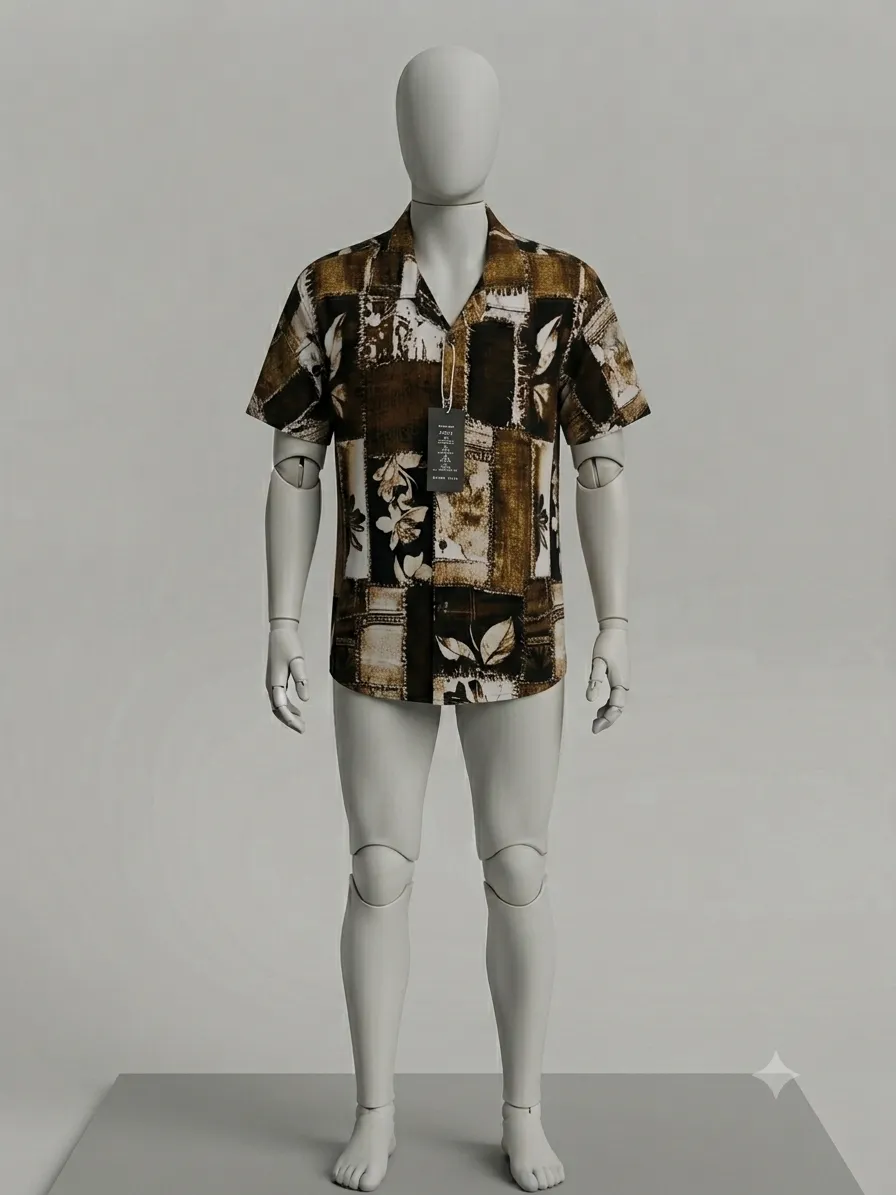 Brown & Cream Floral Patchwork Vintage Shirt
