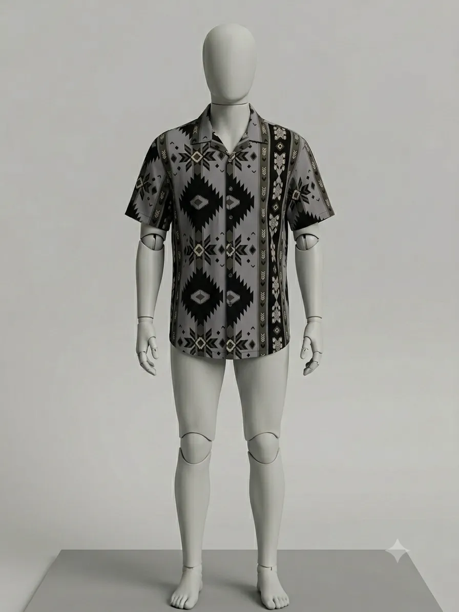 Tribal Aztec Patterned Grey Vintage Shirt