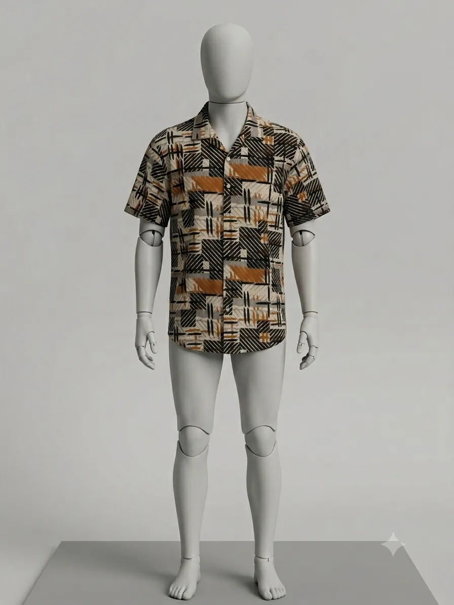 Geometric Texture Block Vintage Shirt